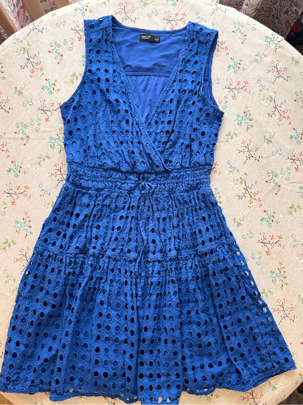 Simply Vera Vera Wang Cobalt Blue Eyelet Sleeveless V-Neck Mini Dress